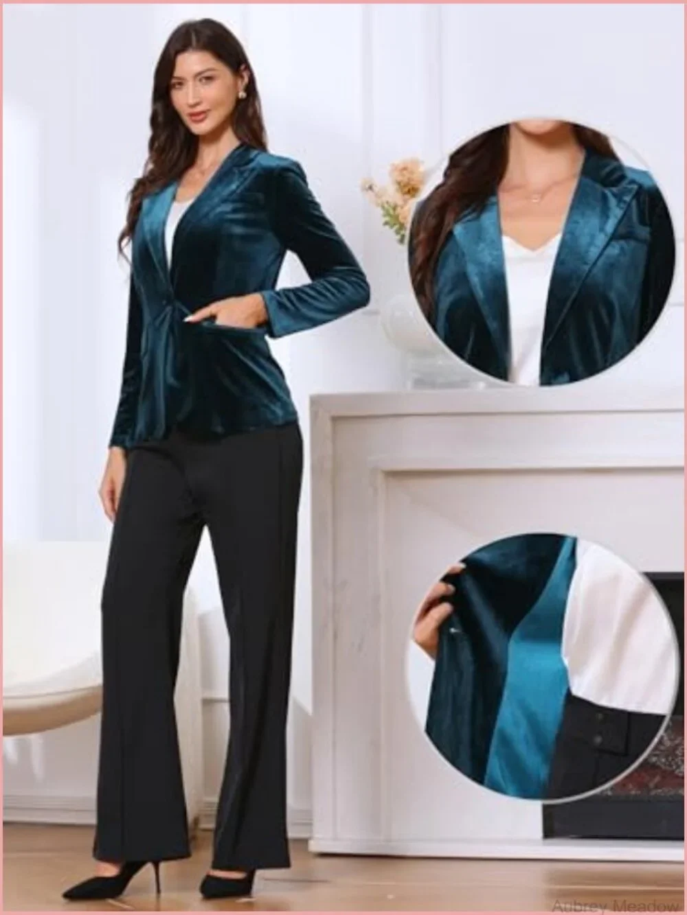 Velvet Long Sleeve Notched Lapel Blazer Dressy Office
